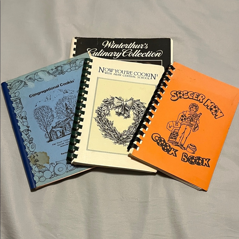 Set of Four Vintage Cookbooks-Soccer Mom Cookbook, Congregational Cooking & more